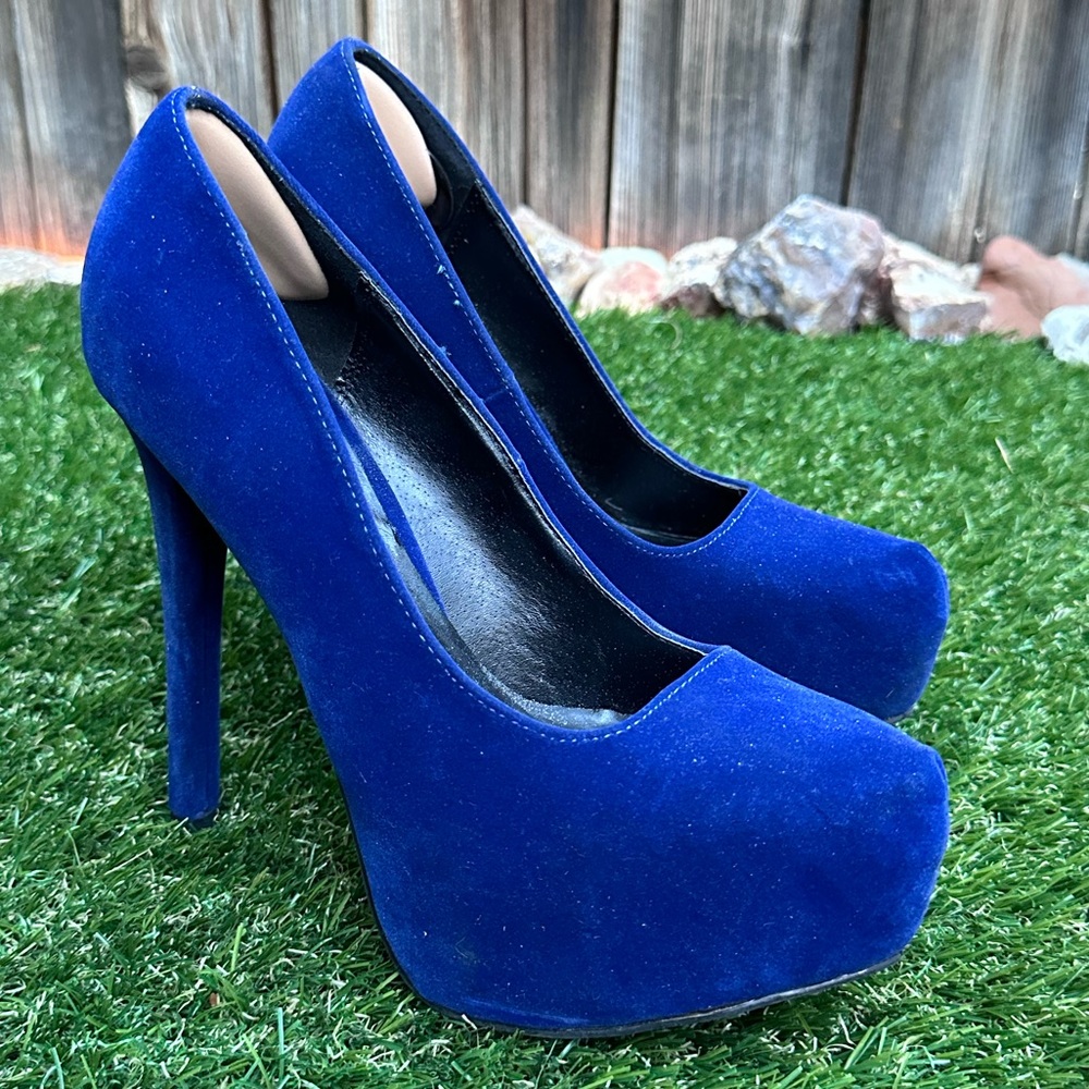 Quipid Blue Velvet Platform Heels